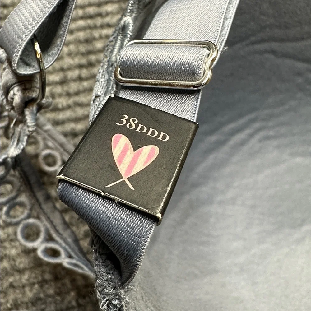 Victoria’s Secret Shimmer Lace Underwire Bra 38DDD 38F Dusty Blue-ish Gray - Picture 7 of 10